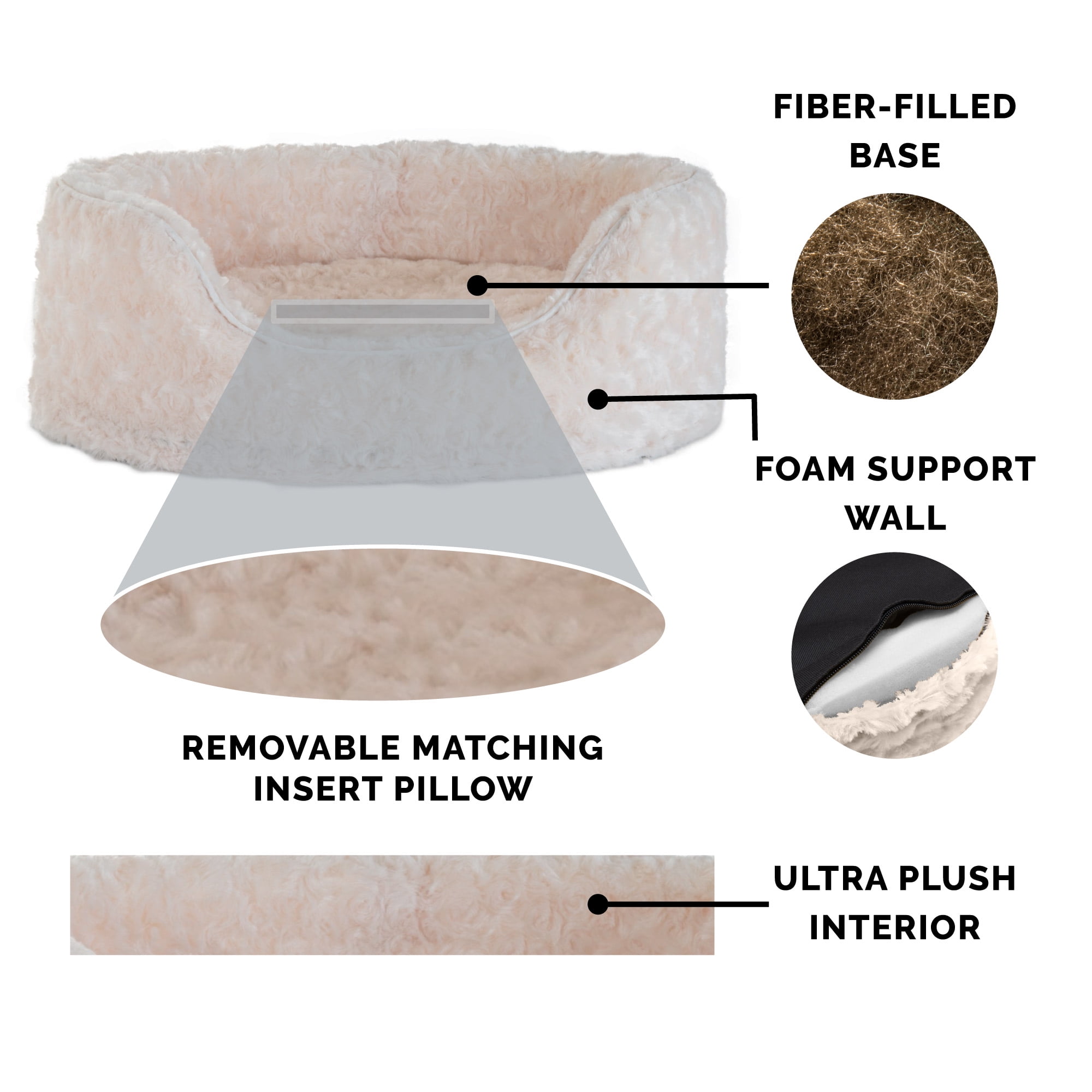 FurHaven Ultra Plush Small Pet Bed with Removable Pillow, Cream