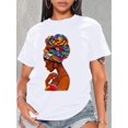 thumbnail image 1 of Camiseta elegante para mujer con estampado colorido de retratos y letras. Cuello redondo informal, manga corta, 100 % algodón, lavable a máquina. Estampado geométrico vibrante. Ideal para primavera, v, 1 of 7