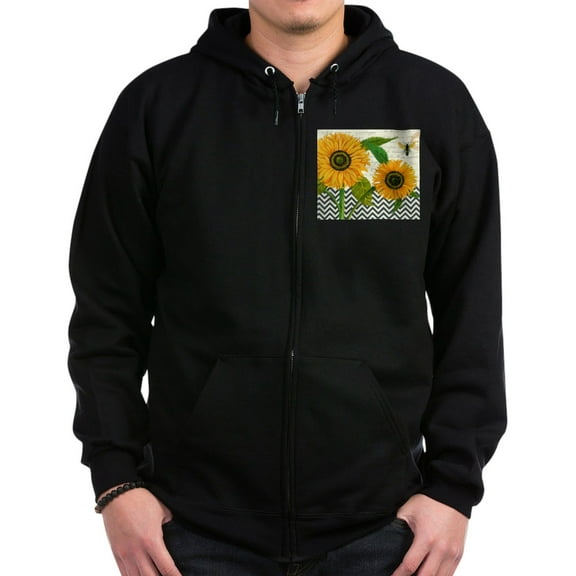 CafePress - Modern Vintage Sunflower Zip Hoodie - Zip Hoodie, Classic Hooded Sweatshirt with Metal Zipper