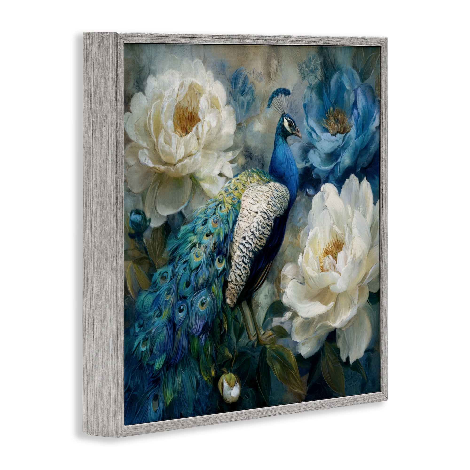 Stupell Industries Pretty Peony Peacock Gray Framed Giclee Art, design by Tina LeCour
