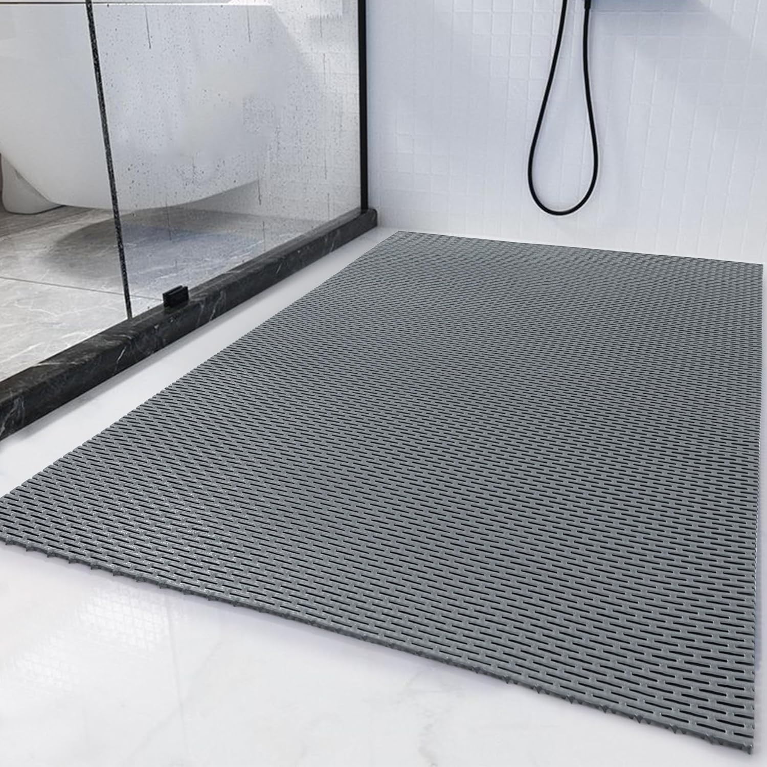 58 x 32 Extra Large Shower Mat for Shower Stall Tub, Non Slip Bath Mat Bathroom Accessories, PVC Mats for Shower and Bathroom, Quick Drying, (Gray, 58"x32")