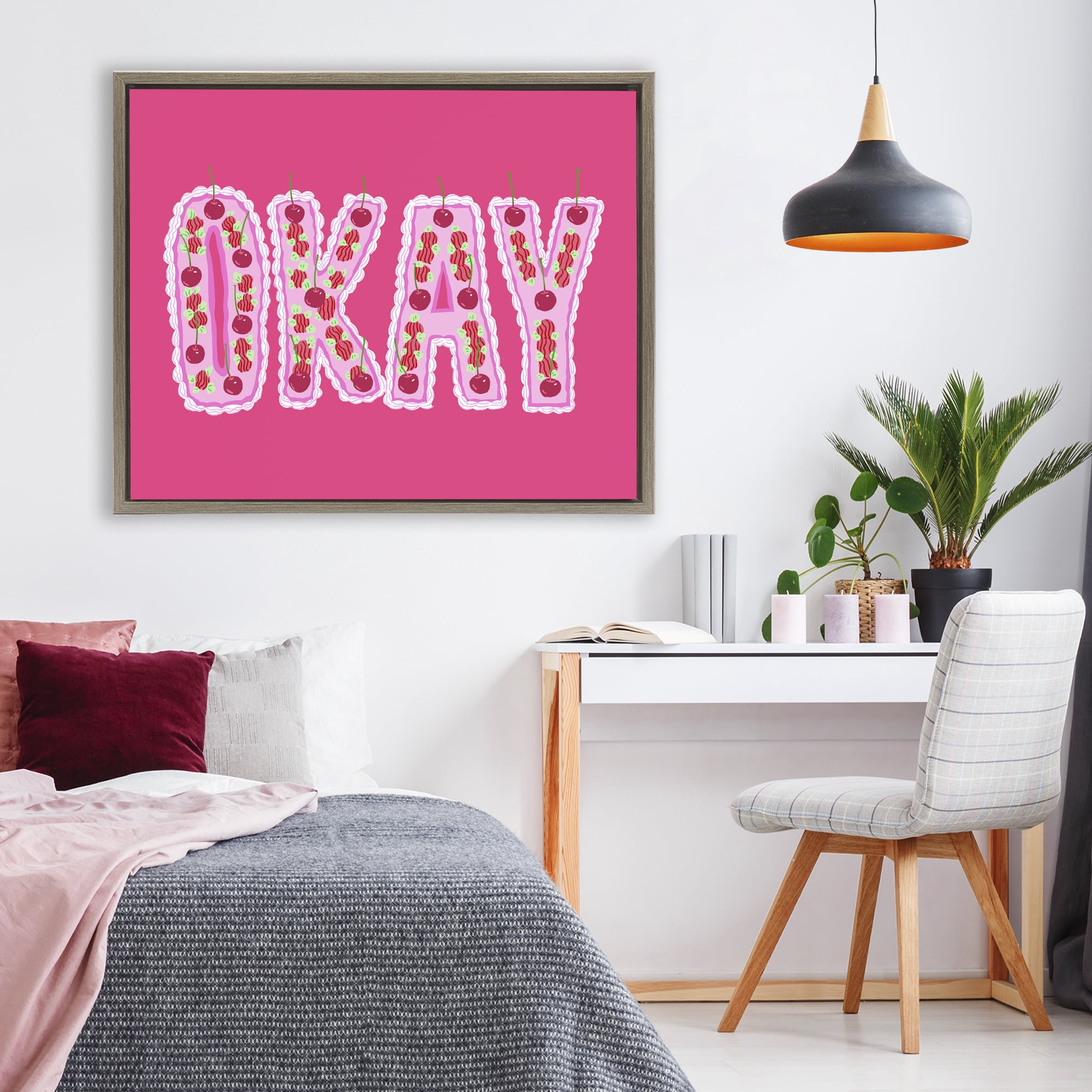 Stupell Industries Okay Cherry Cake Brown Framed Floater Canvas Wall Art, design by Ziwei Li