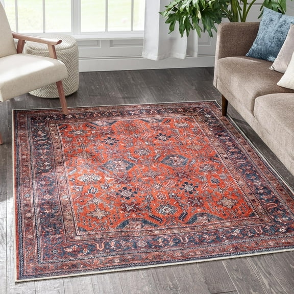 Well Woven Lotus Daliah Vintage Persian Oriental Machine Washable Flat-Weave Distressed Red 5'3" x 7'3" Area Rug