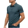 thumbnail image 2 of DPTALR Men's Solid Color Loose Stretchy Button-Down Turndown Collar Short Sleeve Casual Shirt,Blue,Big and Tall Men XL, 2 of 5