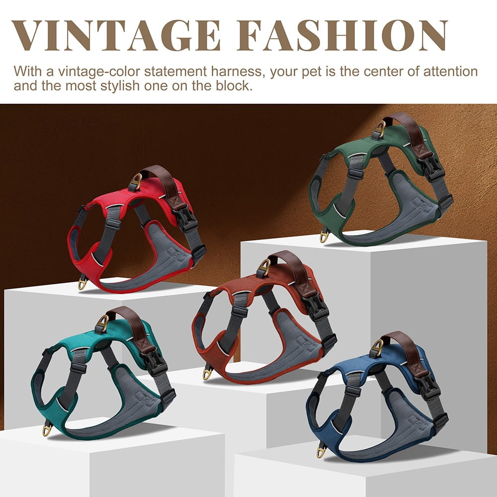Pet Artist No Pull PU Leather Dog Harness, Adjustable Pet Vest with Handle, Quick Fit Easy Control Soft Padded Vest for Small Medium Large Dogs