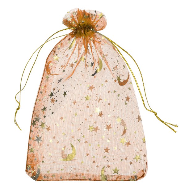 Bolsas de Organza Uxcell, Bolsas de Malla de Luna y Estrella Transparentes con Cierre, Bolsas de Regalo al por Mayor, Bolsas de Favor de Fiesta, Bolsas para Joyería Naranja-Dorado 4" x 6"