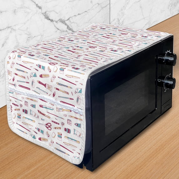 Science Microwave Oven Cover, Science Scissors Stationery on Plain Backdrop, Water Resistant Organizer with Pockets for Kitchen, 36" x 12", Multicolor, by Ambesonne