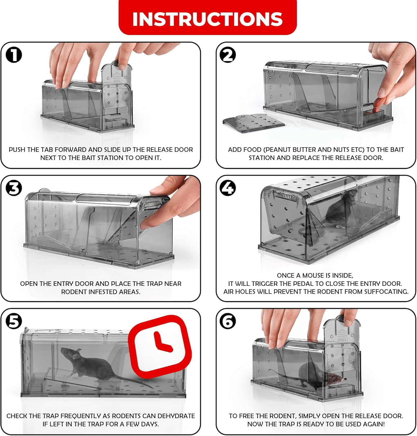 Humane Mouse Trap Pack of 4 - Live Mouse Traps Catch and Release Trap for Indoor and Outdoor Use - Reusable Mouse Traps, Safe & Effective No Kill Mouse Traps - Humane Mouse Traps Catch and Release