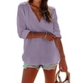 thumbnail image 6 of GZWYHT Linen Hoodie Women Lightweight Hoodies for Summer Sun Cover up for Women Beachy Shirts for Women Linen Beach Cover up Women's Beach Tunics and Cover-up Tops Purple 2XL, 6 of 7