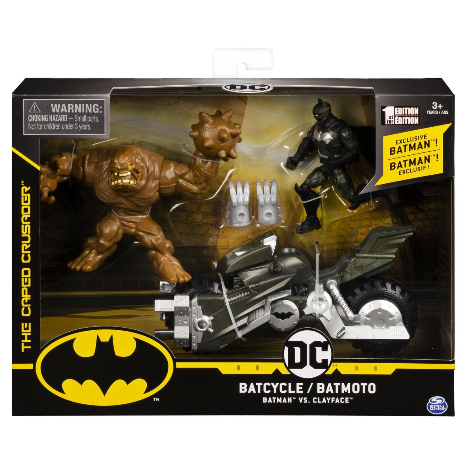 BATMAN, Véhicule Batmoto avec figurines articulées BATMAN et CLAYFACE exclusives de 10 cm