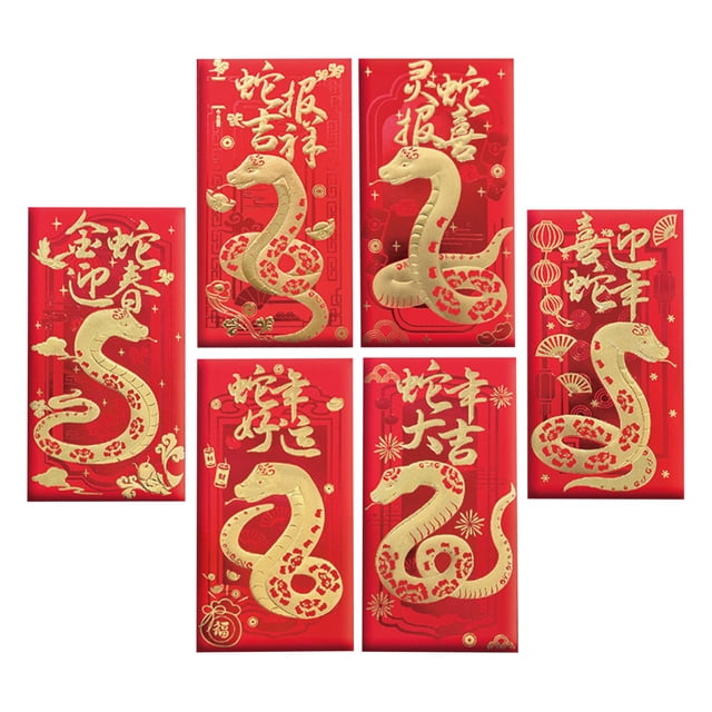 Back to School Decor 6pcs Red Envelopes Chinese New Year Envelopes For 2025 New Year 6 Designs Cute