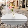 thumbnail image 3 of White Geometric Gray Stripes Elastic Fitted Round Table Cover Modern Minimalist Waterproof Outdoor Tablecloth for Holiday Party, Picnic, Patio & Dining Fits Tables Up to 45"-54", 3 of 8
