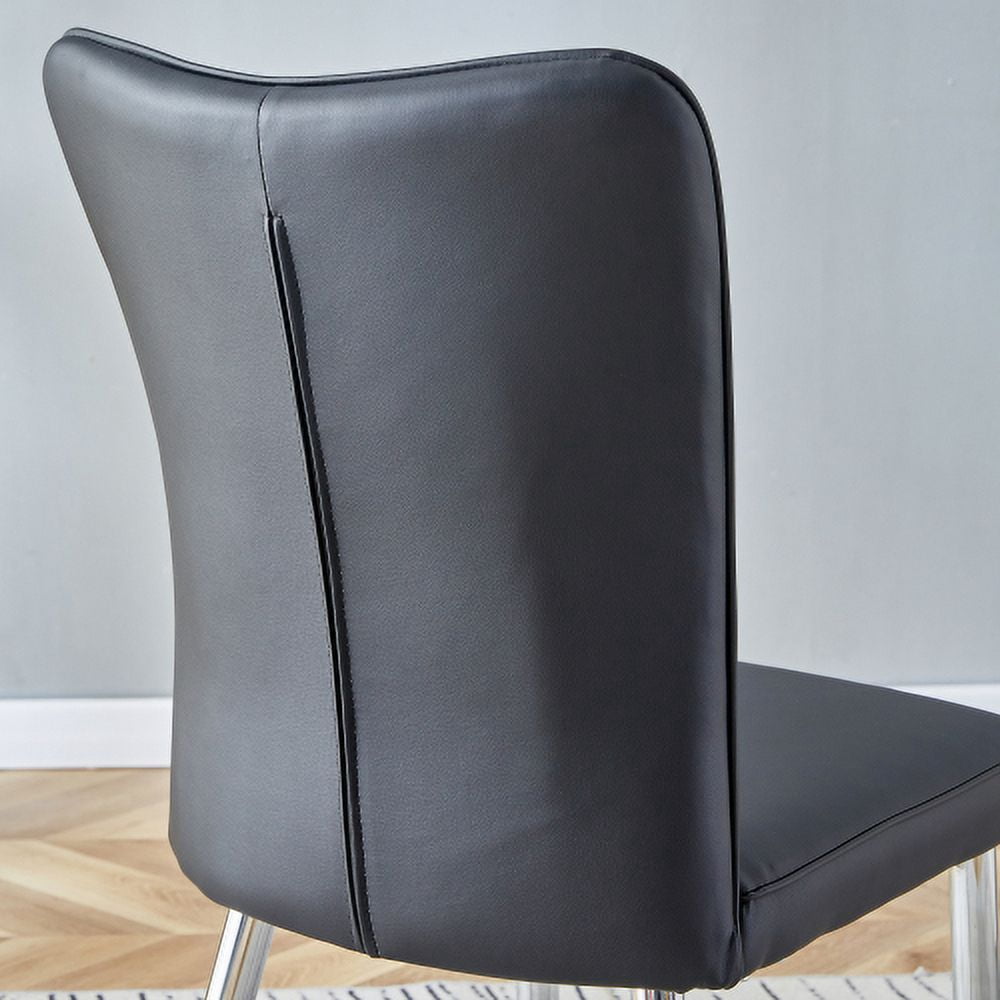 BSHTI Modern minimalist dining chairs, black PU leather curved backrest and seat cushions, electroplated metal chair legs, suitable for restaurants, bedrooms, and living rooms. A set of 4 chairs.