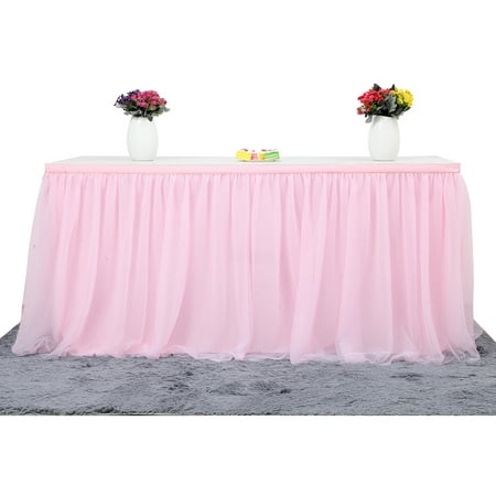 Large Size 72*30 Inch Handmade Tutu Tulle Mesh Table Skirt Cloth for Party Wedding Home Decoration, Pink
