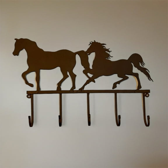 Rustic Horse Wall Hooks Metal Silhouette Western Decor Key Coat Hangers