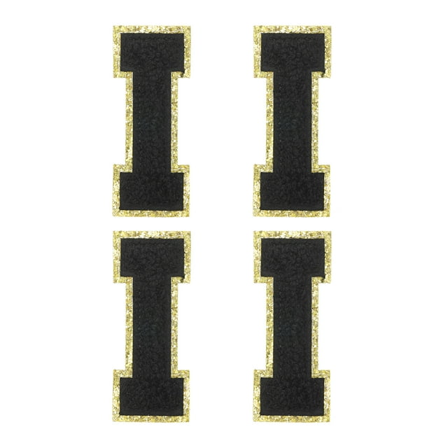 4uds Chenille Letra Parches Termoadhesivos Letra Parches Negro I Alfabeto Decorativo Reparación Bordados Parches para Ropa, Zapatos, Sombreros, Mochilas