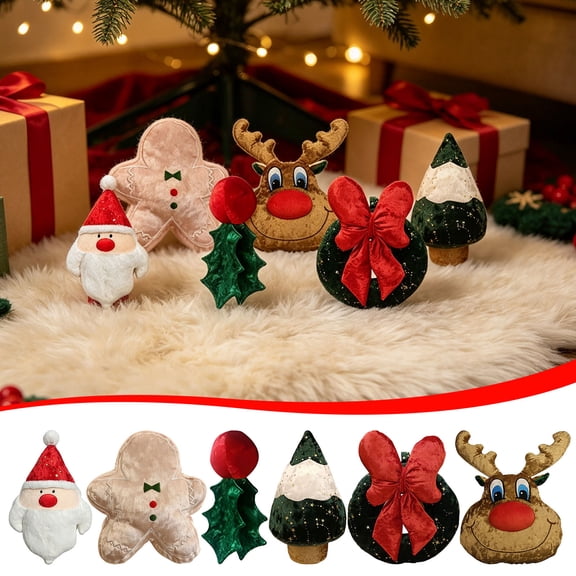 Lpmadey Plush Christmas Throw Pillow – Soft Velvet Decorative Cushion with Santa, Reindeer & Gingerbread Designs, Stuffed Holiday Sofa Decor