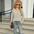 thumbnail image 2 of Womens - Sweaters 2025 Long Sleeve Henley Shirt Fall Casual Crewneck Tunic Tops Oatmeal Color M, 2 of 8
