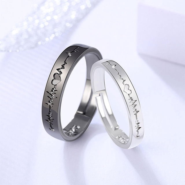Anillos de pareja ajustables de 2 piezas, de apariencia de de aleación de moda, de joyería de adorno negro / para amant Salvador Anillo de pareja de patrones de corazón