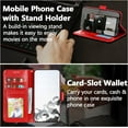 thumbnail image 4 of Case for iPhone 13 Pro, Premium PU Leather Magnetic Flip Wallet Case with Card Holder Cash Slot Lanyard Strap Kickstand Function Embossed Mandala Flower Pattern Shockproof Cover - Red, 4 of 9