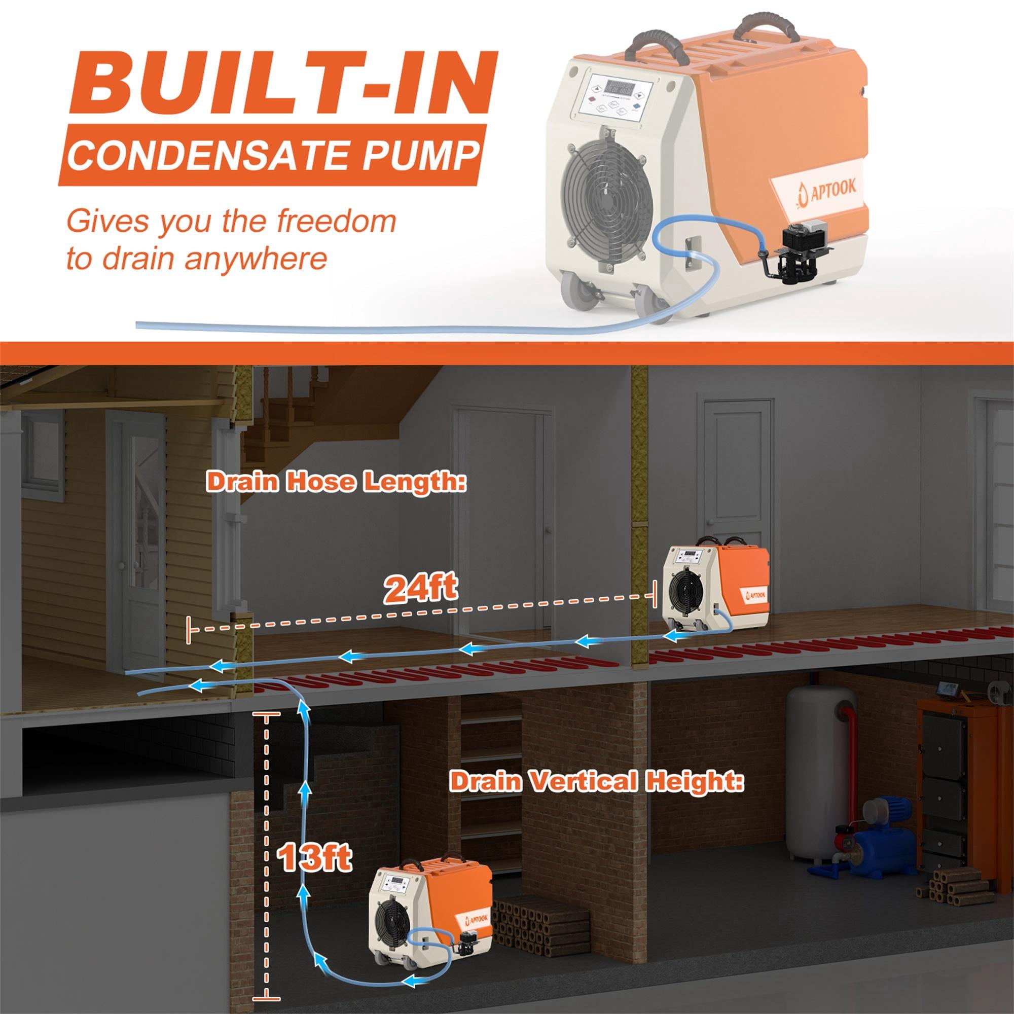 APTOOK 230 Pint Commercial Dehumidifier with Pump, Industrial Dehumidifier for Large Basement, Garage and Warehouse, with 24ft Drain Hose, up to 6,000 sq ft.