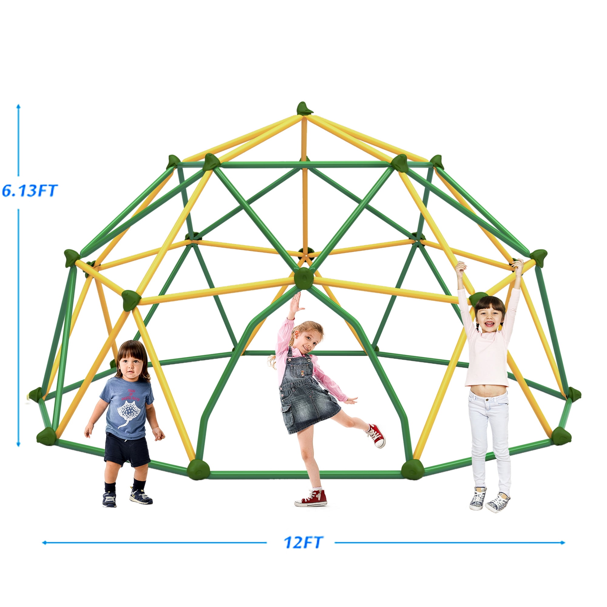 12ft Geometric Dome Climber Play Center for Kids, Outdoor Jungle Gym Climbing Dome Tower, Rust & UV Resistant Steel Supports 1000 LBS, Green & Yellow