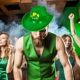 thumbnail image 4 of St. Patrick's Day Green Four-Leaf Clover Cowboy Hat, Green Velvet Hat for Adult, Party Accessories and Christmas Tree Topper Hat, 4 of 7
