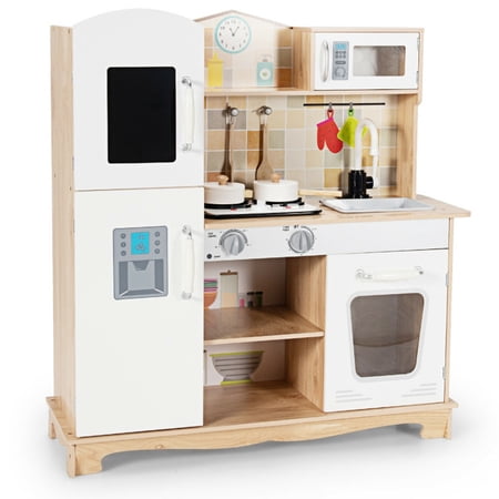 Redsmile Play Kitchen,Wooden Kids Kitchen Playset with Ice Maker,Oven,Realistic Lights and Sounds,Pretend Play Toy Kitchen,Gift for Girls Boys Ages 3-10,White