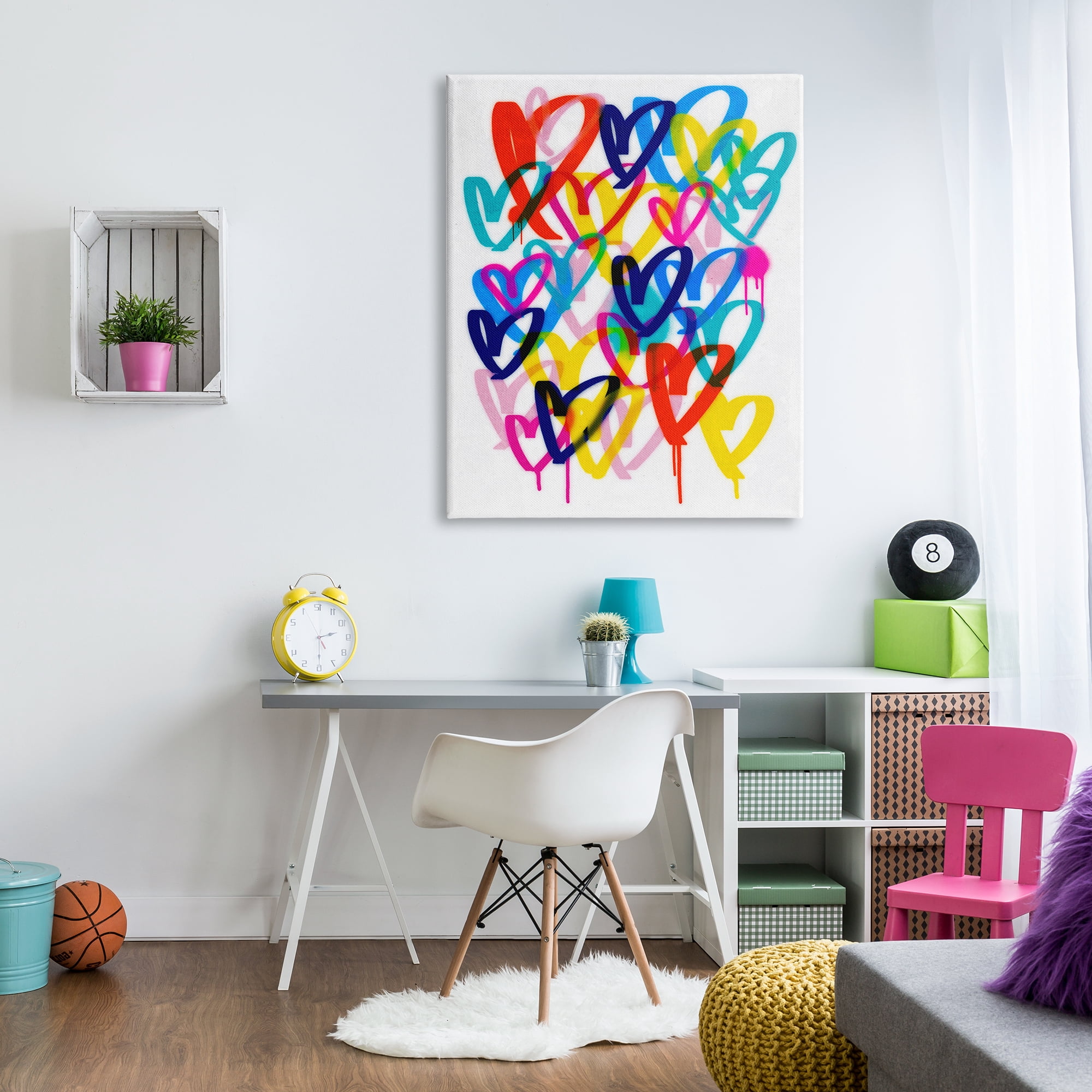 Stupell Industries Hearts with Paint Drip Abstract Painting Gallery Wrapped Canvas Art Print Wall Art, 36 x 48