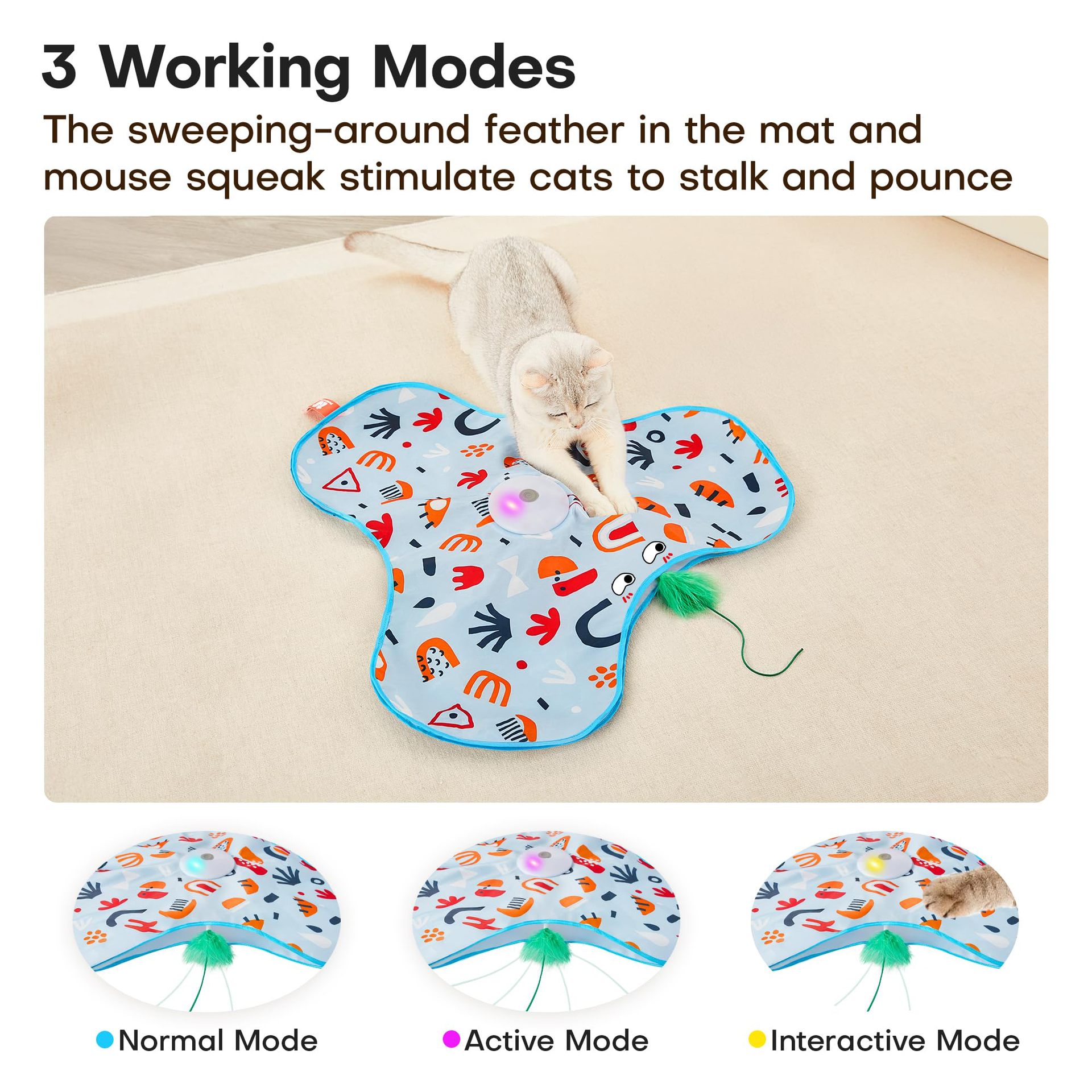 Interactive Cat Toys for Indoor Cats,[Newly Upgraded] Rechargeable Touch Activated Hide and Seek Kitten Toys for Bored Indoor Adult Cats with Fluttering (Blue)