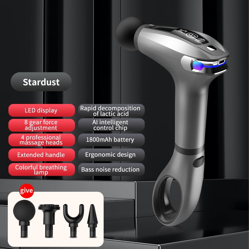 LED Display Fascia Massage Gun Removable Handle Design 4 Replacement Heads Portable Electric Massager for Full Body Relax