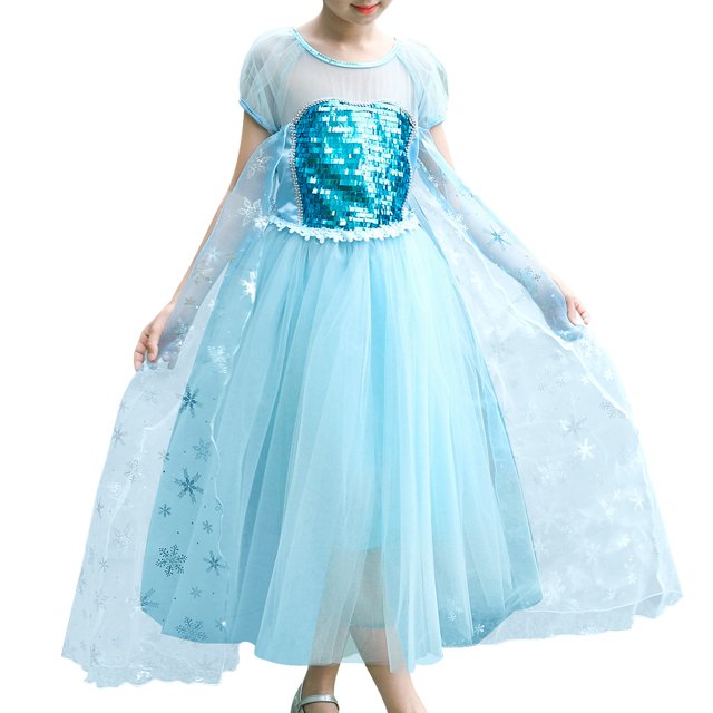 Elsa Robe pour Filles Enfants Robe de Princesse Halloween Cosplay Costume Fête d'Anniversaire Déguisement