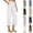 27# White, variant on Linen Capri Pants for Women 2026 Summer Plus Size Elastic High Waist Wide Leg Capris Casual Loose Beach Cropped Trousers Navy M