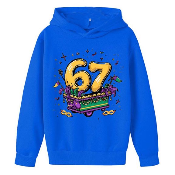 Tisuna Boys Girls Carnival'S Hoodie Child 67 Print Long Sleeve Hooded Tops Casual Loose Unisex Kids Autumn Winter Relax Fit Hoodies Sweatshirt Blue Size 5-6 Years