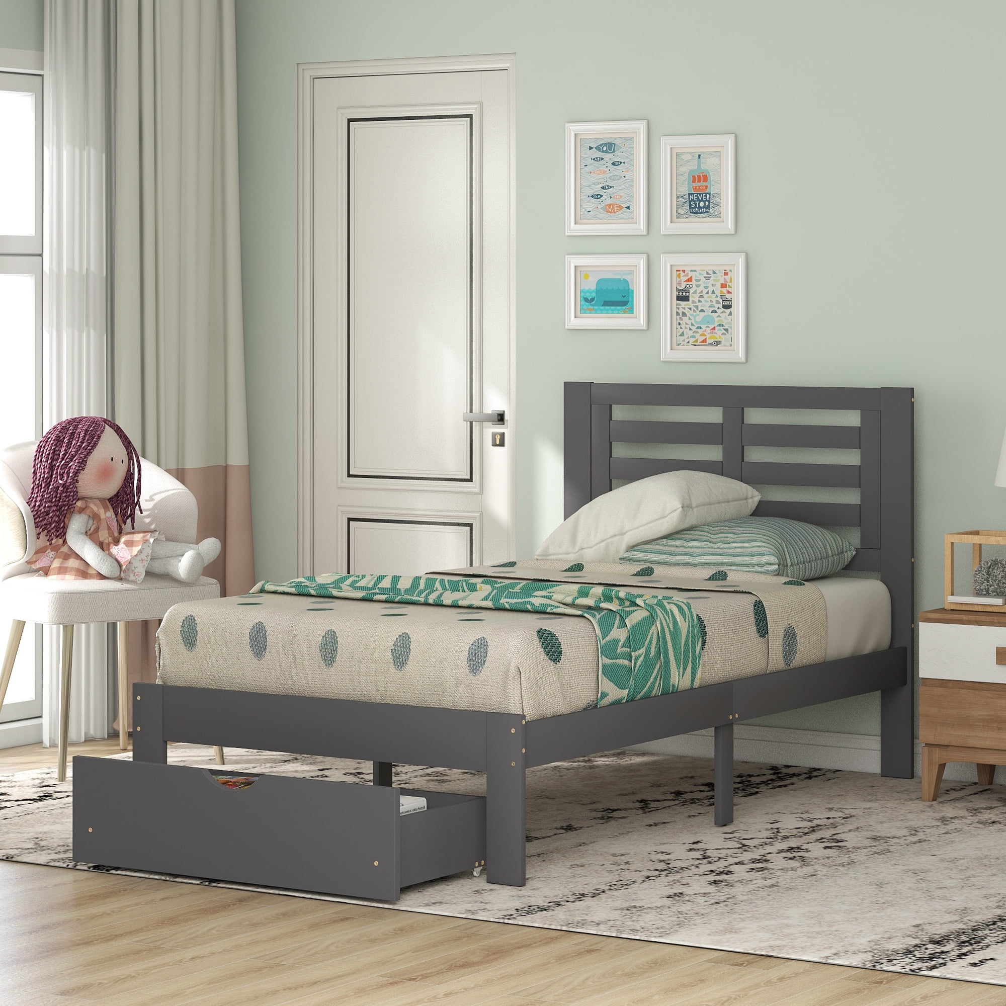 Twin Bed Frame For Kids S Upgrade, Pine Twin Bed With Storage Drawers