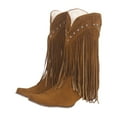 thumbnail image 4 of Wide Calf Cowboy Cowgirl Riding Boots for Women with Long Fringe Boho Studded Suede Pointed Toe Knee High Western Tall Boots Brown Size 6, 4 of 7