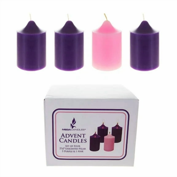 Mega Candles - Unscented 2" X 3" Advent Pillar Candle - Assorted, Set Of 4