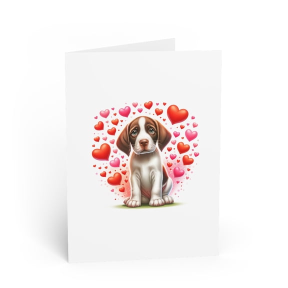 DistinctInk Greeting Card / Note Card - Valentine's Day Pointer Puppy - PACK of 10