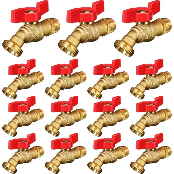 15 Pack Male Hose Bib 1/2" MIP x 3/4" MHT, 1/4 Turn Brass Garden Faucet Shut off Valve Heavy Duty Water Hose Spigot for Garden Patio Hose Outdoor (Red)