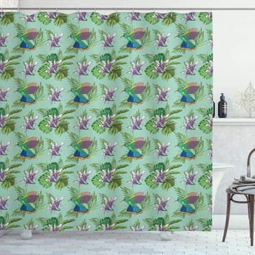 Ambesonne Orchids Shower Curtain, Hummingbird Monstera Leaves, 69"Wx75"L, Multicolor
