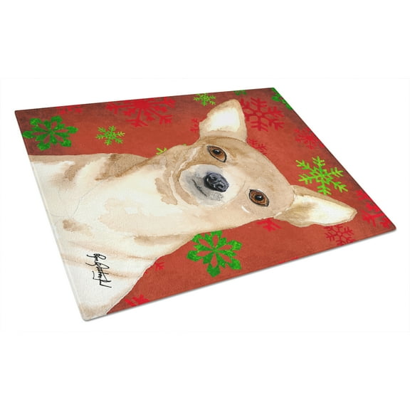 Chihuahua Red Snowflakes Glass Cutting Board Large
