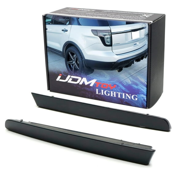 Dark Smoked Rear Bumper Reflector Lens Replacements For 2011-2015 Ford Explorer (Pre-LCI), OE-Spec LH RH Assembly