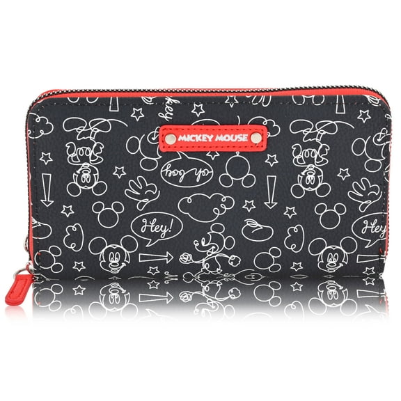 Disney Mickey Mouse Wallet Women - PU Leather Wristlet Wallets for Women - Mickey Mouse Minnie Mouse Red and Black