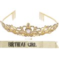 thumbnail image 1 of GHSDFBB Birthday Tiara and Sash Beautiful Rhinestone Elegant Gold Birthday Costume Set for Bithday Party, 1 of 7
