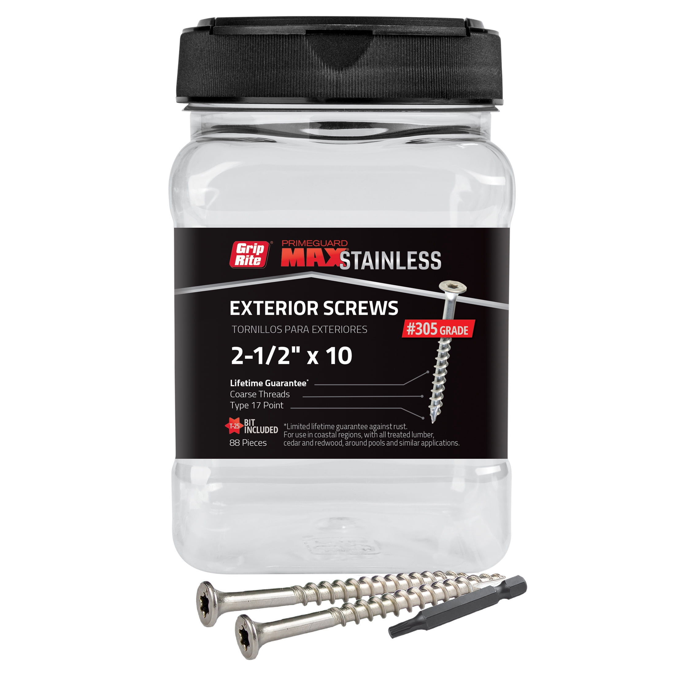 Grip-Rite PrimeGuard MAX #10 x 2-1/2 in. Stainless Steel Wood to Wood Deck Screw 88CT