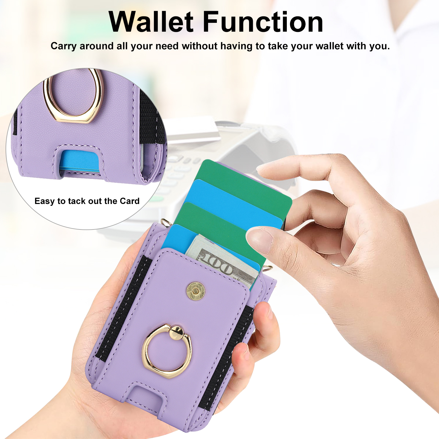 for Motorola Razr 2024 Case, Retro PU Leather Shockproof Protection Phone Case Wallet Built in Credit Card Slots Flip Cover Finger Ring Stand with Long Strap + Short Strap, Purple