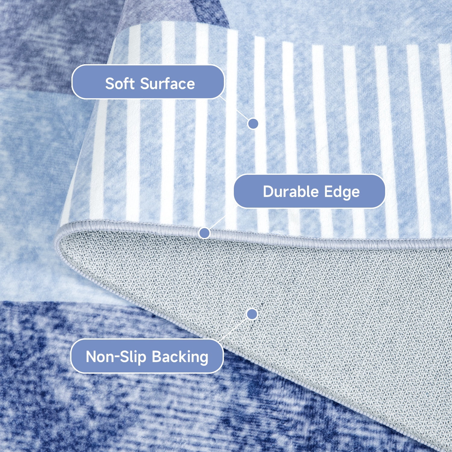 Astorug 4x6 Machine Washable Low Pile Soft Area Rug, Non-Slip Abstract Rug for Living Room, Bedroom, Blue