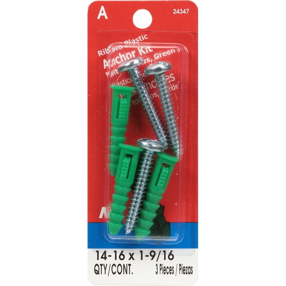 #12 #14 and #16 x 1-1/2" Pan Head Ribbed Plastic Anchors with Screws
