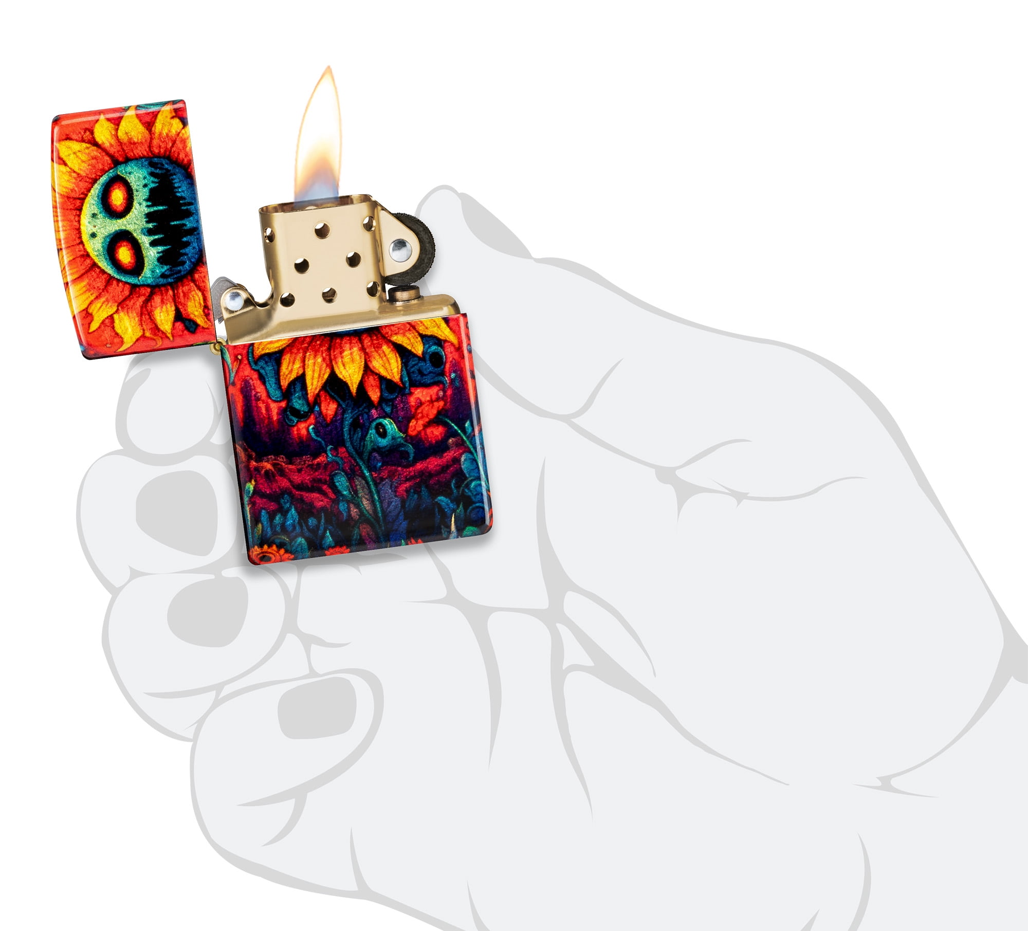 Zippo Spooky Sunflower Design 540 Tumbled Brass Pocket Lighter
