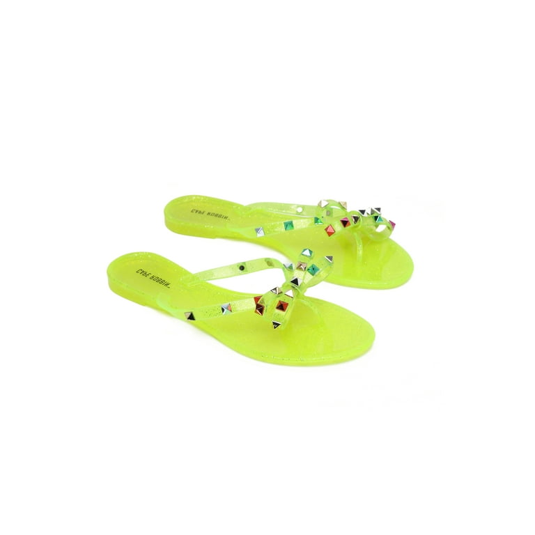 Cape Robbin HAMMERED Flip Flop Slide Sandals Slip On Yellow Clear